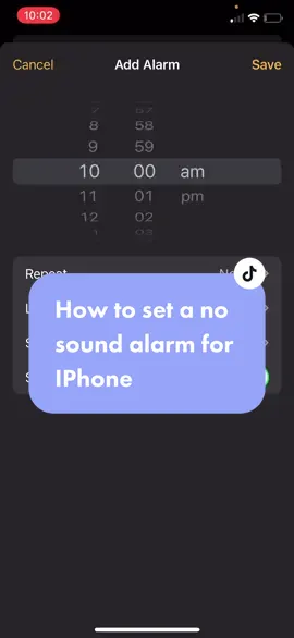 How too set an alarm without the sound, just a vibrate #fyp #twitter #youtube #foryoupage #snapchat #bereal #facebook #reddit #insta #instagram #whatsapp #iphone #iphonehacks 