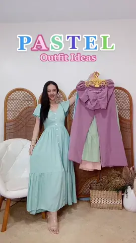 Outfit for pastel themed party #pastel #pasteloutfit #pasteldress #pastelcoords #pastelaesthetic #dress #buttondown #maxidress #coords #coordinate #jumpsuits #lightcoloredpants  #outfitideas #partyoutfit 