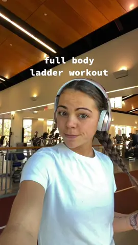 full body ladder style workout  this one was fun to add into my routine for a different kind of workout!  complete 3 times: -50 jumping jacks -40 squats  -30 lunges -20 tricep dips  -10 bicep curl to overhead press  #workout #ladder #ladderworkout #fullbody #gymworkout #gym #fullworkout #workoutvideo #weights #fullbodyworkout 