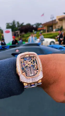 The Jacob & Co. Bugatti Chiron Baguette 18k Rose Gold case features 355 hand set baguette diamonds and 72 baguette sapphires #jacobandco #bugatti #supercar #watches #luxury 