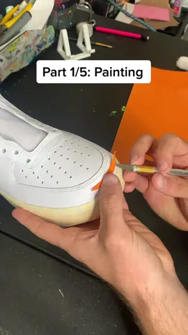 Part 1/4: Painting the Lighting McQueen shoe                                                            I will be posting the step by step process of how I created the Lighting McQueen Air Force 1⚡️. These took me about two weeks to finish for only one shoe. Part 2 on the way🏎️ #lightingmcqueen #disney #disneypixar #kachow #mcqueen #custom #airforce #shoes #cars #pixar #fyp 
