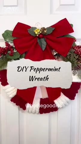 🎄DIY Peppermint Inspired Wreath🌲 This was such an easy and fun wreath to make. I used red & white chunky yarn, and berry picks (x2) from Walmart. You can find the Walmart supplies linked in my LTK shop (in bio). The bow and wreath form are from Dollar Tree. I also used floral wire to attach the berry picks. Hope you enjoy! 🤗 #budgetfriendlydecor #diychristmas #christmascrafts #homegoodiys #diychristmasdecor #DIY #easyhomedecor #christmascountdown 