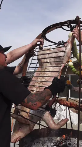 Asador Style Piggy over Open Fire #asador #openfirecooking #wholepigroast #bbqfood  #bbqtiktok 