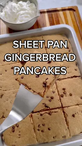 Walk, don’t run! Gingerbread sheet pan pancakes using my @osterkitchen XL Digital Air Fryer Oven #osterpartner #pancakes #gingerbreadpancakes #holidayrecipes  2 cups pancake mix of choice 1 tb gingerbread spice 1 tsp cinnamon 2 tsp vanilla extract 1 tb molasses 1 cup water (more if needed, depends on your pancake mix) 3/4 cup mini chocolate chips  Optional toppings: whipped cream, cinnamon, nut butter and fresh fruit 