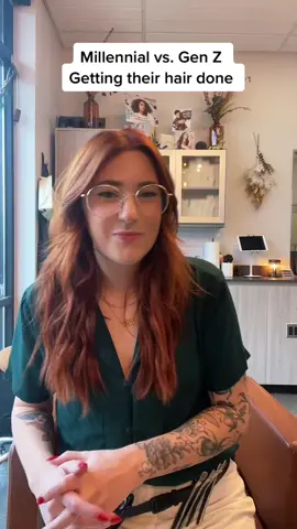 Millennial V Gen Z getting their hair done #hairstylist #hairstylisthumor 