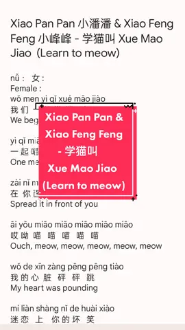 Replying to @user31960297699253  Xiao Pan Pan 小潘潘 & Xiao Feng Feng 小峰峰 - 学猫叫 Xue Mao Jiao (Learn to meow) #xiaopanpan #xiaofengfeng #小潘潘 #小峰峰 #lyrics #学猫叫  Cr. Lyric : echinesesong.com