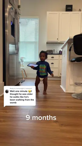 Replying to @insharsight ikr😂 he started walking at 7 months now hes RUNNING😵‍💫😂 #fyp #momtok #earlywalker #babywalkingearly #boymom 