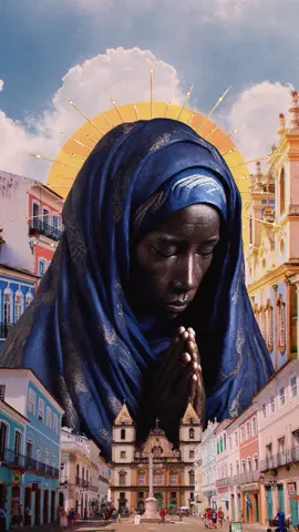 Que a Santa Preta proteja todos seus filhos 🙏🏽✨  Essa colagem digital foi inspirada em Nossa Senhora Aparecida, a padroeira do Brasil e foi produzida por mim através de uma inteligência artificial. 💙 #nft #delnunes #inteligenciaartificial #santamaria #aparecida #salvador #rj #blackart #artistasnegros #colagemdigital #collage #digitalcollage #colagem 