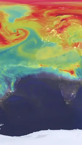 Curious about #climate? ☀️ Heat maps - like this one - show how greenhouse gasses like carbon dioxide play a key role in climate #weather patterns. This model is displaying global patterns of Carbon Dioxide emission in relation to urban communities, and the subsequent dispersal of the gas throughout the Earth's atmosphere.