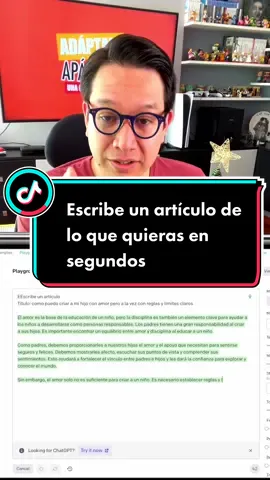 Escribe un artículo sobre lo que quieras en segundos #openai #openaiplayground #tarea #texto #ai #ia #inteligenciaartificial #fyp #AprendeEnTikTok #tecnologia #elfururoeshoy #adaptateoapartate 