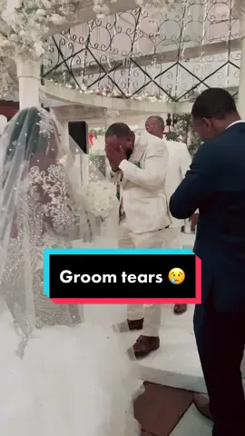 The groom can’t hold back his tears.  #groomreaction #brideentrance #blacklove #fyp #wedding #neworleans #weddingtiktok 