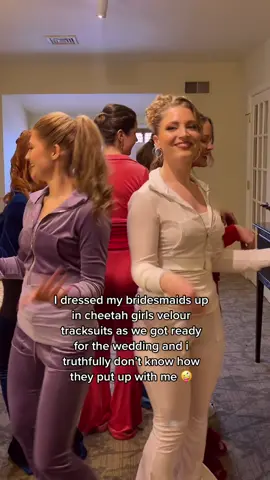 but it looked cute! #bridesmaids #gettingready #weddinggettingready #weddingtok #bridaltok #cheetahgirls #y2k #velourtracksuit 