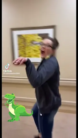 Scared her so bad, she T-Rex herself!  #scared #scareprank #trex #lol #fypシ゚viral #followme #fypシ #mostpopular #2023 #abcsigns #🤣🤣🤣 #😳#😜 