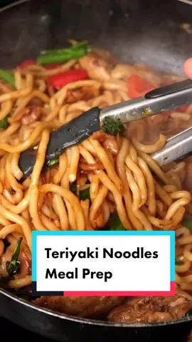 Teriyaki Noodles Meal Prep 🤤🤤 SAVE this one for later! These noods are absolutely delicious and so easy to make. The January health kick doesn't need to be difficult or boring!  Here’s your shopping list:  Tsp of groundnut oil 2 cloves of garlic 4cm piece of ginger  80ml of dark soy sauce 80ml of mirin 3 tbsp of honey Tbsp of cornflour, mixed with 2 tbsp of water. 500g of boneless, skinless chicken thighs - sliced into 3 Tbsp of groundnut oil 1 onion  1 red pepper  Tenderstem broccoli  4 spring onions  Pak choi  4 servings of straight-to-wok Udon noodles Full recipe is on our website. Link in bio.    #TheGoodBite #Teriyaki #Noodles #MealPrep #Healthy #HighProtein #Diet #Meal #WeightLoss 