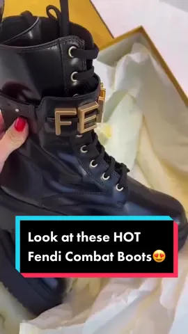 We love bootie season! These @Fendi  black leather combat boots with gold metal hardware is one of our favs. Hot! Or Hmm….? * #fendi #bombaccessories  #fashionbombdaily #fashion #fashiontiktok #designer #designershoes #boots #combatboots   📸 @lenaterlutter  Blogged @limo_x