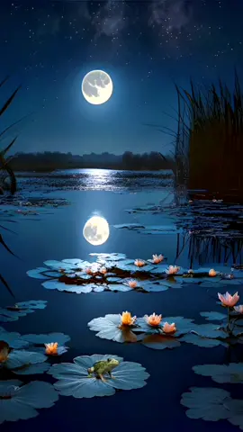 Peaceful night #moon #lotus #lake #healing #foryou 