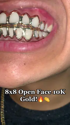 8x8 Open Face 10K Gold!🔥👏 #SouthTexasGrillz #TheRGVsBest #Gold #Silver #Diamonds #Grillz #Texas #RGV #956 #DiamondDust #Fyp #Trend 