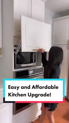 HOW TO DIY AN APPLIANCE GARAGE 1. Hinges - $50 2. Cabinet Door - $88 3. Paint -$5 4. Bottom Shelf - $30 5. Cabinet Pulls - $4 #kitchendesign #kitcheninspo #diyproject 