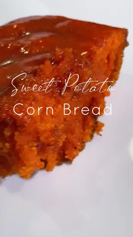 Another jiffy recipe for the haters. Here is my version of the viral sweet potato cornbread and WOW. I was skeptical but it actually works. I love candied yams and I love cornbread. This is like a two for one special!  To be honest it’s easier than you think! Full recipe below and don’t hesitate to ask questions ❤️  Ingredients:  2 sweet potatoes Heavy cream  2 boxes of cornbread mix 1 stick of butter  2 eggs  Cinnamon  Nutmeg  Granulated sugar (white sugar) Red or orange food coloring for  visual effect  Optional: ground ginger for the glaze 1. Peel  potatoes and boil them until you can stick a fork through easily. Tip: cut the potatoes to speed this process, I had a lazy evening lol 2. Put the sweet potatoes in a blender or a food processor. Add a tablespoon of sugar, a splash of heavy cream, cinnamon and nutmeg then purée.  3. Prepare the muffin mix according to the box. You can then add more cinnamon and nutmeg. I used heavy cream instead of milk but that’s because I had it on hand. A bit of red or orange food coloring for visual enhancement is encouraged  4. Add sweet potato purée, mix then bake at 400° between 25-30 minutes.  Glaze:  Melt 1 stick of butter, 1/2 cup of sugar, cinnamon, nutmeg and a hint of ginger for depth of flavor. Add in a splash of cream. If your mixture appears too thick, add a little water at a time. You want “syrup” consistency.  #sweetpotatocornbread  #foodtrends #fyp #sweetpotato 