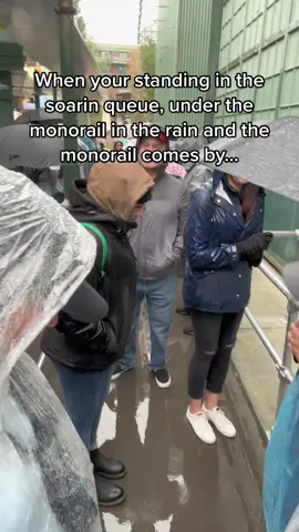 The amount of water that is just drenching you when that monorail comes by is like no other. #disneyland #rainyday #soarinaroundtheworld #disneyday #disneyadults 