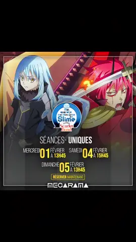 Venez découvrir en SEANCES-UNIQUES (VostFr) l’animé de crunchyroll « Moi, quand je me réincarne en slime - Le film :Scarlet Bond » !!  À 13H45 le mercredi 1 et dimanche 5 Février ou à 15h45 le samedi 4 février ! 🔥  😍 Réservez dès à présent vos places sur : https://lc.cx/BzL0c- #anime #slime #moiquandjemereincarneenslime #crunchyroll #séancesuniques #japon #niceville #sortiranice #pourtoi #foryou