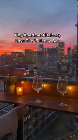 So you can catch the sunsets 🌆 in style 🥰  #patiodecor  #smallbalconyideas  #smallbalconymakeover #smallpatiomakeover #tinyhome #tinyapartmentdinnerparty #datenight #balconybar #balconygarden #balconytok #patiotok #patiotoronto 