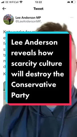 The scarcity culture demonstrated by Conservative MP Lee Anderson reveals why the Conservatives will lose the next general election. #leeanderson #toriesout #ConservativeParty #LabourParty #costofliving #RishiSunak #keirstarmer #politics #politicalmessaging