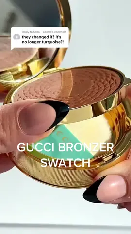 Replying to @hana__adams still turquoise but no longer with gold metal on the inside ✨ regardless one of my favorite powder bronzer formulas. I bought a new one as a backup when i saw they’re changing it #guccibronzer #guccibeauty #luxurymakeup #bronzer #powderbronzer #aestheticmakeup #makeupaesthetics  