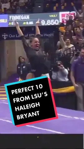 Haleigh Bryant with the only 🔟 of Friday night lights! 🤩 (🎥: SEC Network) #NCAAgym #Perfect10 #lsutigers #lsugymnastics #haleighbryant #collegegymnastics #womensgymnastics #vault  