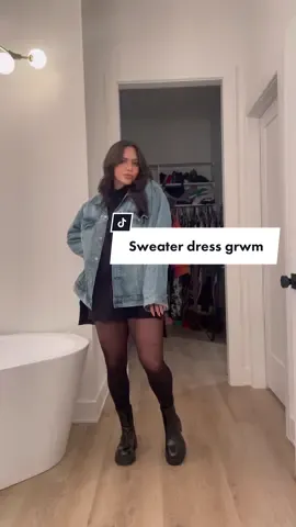 Saturday night vibes 🖤 #grwm #allblack #casualstyle #midsize #midsizestyle #midsizefashion #ootn #black #sweaterdress #levis 