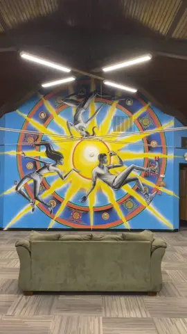“Just as the sun has many rays, so the whole cosmos expresses itself in you. In all the variations it dances.” #allenwatts  Infinite Expressions. Painted this mural for #creativeconnectionsclubhouse in upstate NY. Much love to the entire CCC crew for their hospitality and generosity. Nose to the grindstone, head to the stars. ☀️