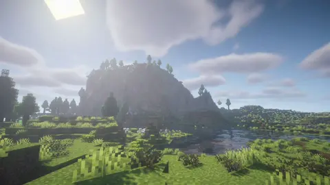 Vista a montaña en Minecraft con música relajante de fondo. #Minecraft #paisajes #montaña #musicarelajante #parati 