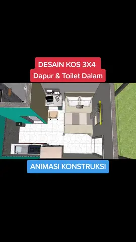 desain kos 3x4 dengan dapur dan kamar mandi dalam #arsiteksumba 