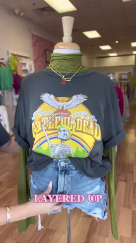 Layered up 🥳🪩 #dressingthemanequin #mannequin #fyp #outfitstyling #boutique #OOTD #SmallBusiness #graphicteeoutfit #graphictees 