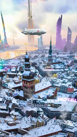 Panoramic view of Cyber ​​Riga! 🔥✨ How wonderful it is to have an apartment in a skyscraper in the old town of Riga🔥 This is our third series of our project with @tonybet_fan 🔥  Thank you for footage @real.li.story  #reklāma #tonybetlatvia #tonybetfan #riga #latvia #lv #cyberriga #vfx #vfxartist #cgi #cgart #motiondesign #3d #3dartist #nft #nftartist