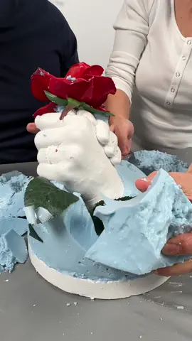 Molding our hands holding a rose 🌹 #handcasting #sculpture #couple #husbandwife #keepsake #stone #pearlofmyheartkit #ValentinesDay 