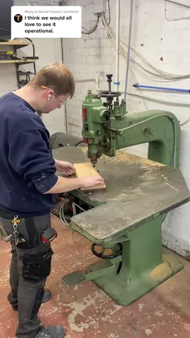 Replying to @Daniel Howie the first cut on the new interwood overhead router! #fyp #woodwork #machinery #cooltools #oldtools #sawdust #router #madeinuk #furnituremaker #woodworking 
