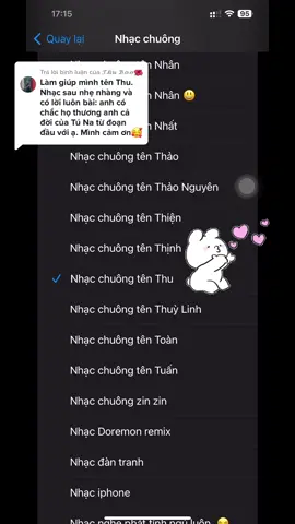 Trả lời @𝓣𝓱𝓾 𝓑𝓸𝓸🌺    Nhạc chuông tên Thu. Chúc bạn Online vui vẻ ❤️#nhacchuong #nhacchuongiphone #nhacchuongdienthoai 