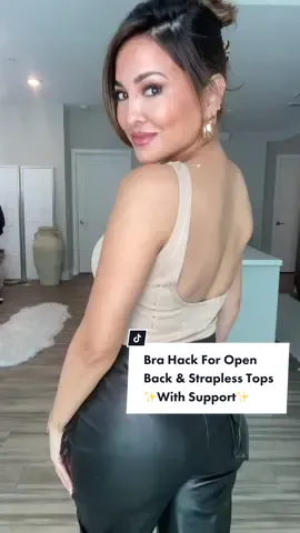 Bra Hack For Open Back & Strapless Tops With Support💫 #fashionhacks #grwm #styletok #LearnOnTikTok #fashiontiktok #fyp  This hack works amazing for open-back, wide neck, and strapless tops. This is great for when you want a no-show bra look, with the support from a bra strap✨ TAG a friend who would love this & don’t forget to save it to refer back to when styling ✨ #OOTD #fashionhack #ootd #styling #todayslook #styletips #style #fashion #foryourpage  Memo: make sure to use a bra that has a removable back strap.  Then move the strap adjuster all the way down, so the strap moves around comfortably.  You can adjust the strap at the end to make it tighter for more support.