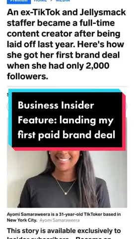 #greenscreen Thank you to @businessinsider for this feature on how I landed my first paid brand deal with only 2000 followers - always great to chat with the BI team and grateful for the support from my TikTok community #PR #businessinsider #firstbranddeal #paidbranddeals #shootyourshotseason #microinfluencertiktok #creatorfounder 