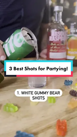 The 3 BEST SHOTS to Bring to a Party! (Full 1L Batched Recipes Below) Which one sounds yummiest? White Gummy Bear Shots Recipe: 🧸1.75 Cups (415ml) Raspberry Vodka 🧸1.75 Cups (415ml) Peach Schnapps 🧸0.75 Cups (170ml) Sour Mix Green Tea Shote Recipe: 🫖1.25 Cups (300ml) @jameson_us 🫖1.25 Cups (300ml) Peach Schnapps 🫖1.25 Cups (300ml) Sour Mix 🫖3oz (90ml) Water Washington Apple Shots Recipe: 🍎1/3 Cups (315ml) @crownroyal Whiskey 🍎1/3 Cups (315ml) Sour Apple Pucker 🍎1/3 Cups (315ml) Cranberry Juice 🍎3oz (90ml) Water Follow for DAILY shots and cocktail recipes! #shots #party #cocktails #cocktailrecipes 