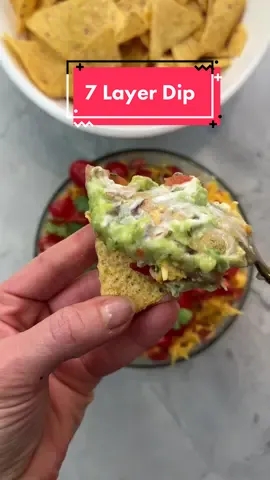 SAVE my version of 7 LAYER DIP for this weekend’s big game! The key, as always, is to use high-quality, fresh ingredients whenever possible. The volume of each layer depends on the size of your serving dish.  Layers from the bottom up: Homemade refried beans (recipe below) Salsa verde Sour cream Homemade chunky guacamole (recipe below) Pico de gallo Sharp shredded cheddar Chopped tomatoes sprinkled with spicy sea salt Fresh cilantro Refried Beans: 1.5 tbsp olive oil 1/2 large onion diced 1/2 tsp salt 1/2 tsp cumin 1/2 tsp ground chipotle pepper (can sub with taco seasoning) 1 can of kidney NOT DRAINED 1 can of kidney DRAINED 2 tbsp of the liquid from a can of chipotle in adobo -Use a medium-sized skillet to saute onions in olive oil over medium-high heat. -Add salt, cumin, and ground chipotle. Continue to cook until the onions are translucent. -Add both cans of beans and 2 tbsp of the liquid from a can of chipotle in adobo. -Cook for 5 minutes and then begin to mash until it becomes almost paste-like. Remove from heat and let cool to room temp Simple Guacamole: Flesh of 4 ripe avocados 1/2 onion diced small 1/2 serrano pepper minced 1/2 tsp salt 1/2 lime juiced 1/4 cup chopped cilantro -Add all of the ingredients to a large bowl. Mash until all ingredients are combined, but still chunky Pico De Gallo 8 Roma tomatoes diced 1/2 red onion minced 1/4 cup chopped fresh cilantro 1 small Serrano Pepper or 1/2 jalapeno minced Juice from 1/2 lime 1/4 tsp garlic powder 1/2 tsp salt 1/4 tsp pepper 1/4 tsp ground cumin 1 tbsp olive oil (not traditional, but I like it) Add all ingredients to a medium-sized bowl and mix to combine.  #dip #diprecipe #7layerdip 