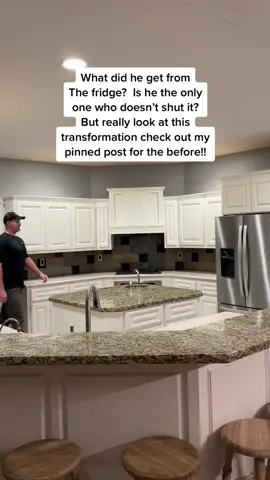 Anyone else catch what he got out of the fridge? What about the transformation! #diyproject #diyprojects #fyp #beforeandafter #remodel #paint 