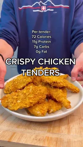 Crispy Chicken Tenders Per tender: 72 Calories 11g Protein 7g Carbs 0g Fat* I paired these with my low calorie ranch (previous post) and a few splashes of buffalo sauce to make a low calorie buffalo ranch 🤌 *depending on the amount of spray oil used on exterior, there may end up being ~1g fat per tender Ingredients: 24oz chicken tenderloins 1 tablespoon Umami sauce or soy sauce 1 tablespoon pickle juice All purpose chicken seasoning (any seasoning blend works, add salt if it is sodium-free) Breading stations* Station 1: Corn starch Station 2: Egg whites + splash of pickle juice Station 3: Crushed Corn flakes  *I do not weigh the amount of each placed on the plate, but I weighed the amount picked up by each tender. I used these measurements for the macronutrient calculation (didn’t include egg whites bc the calories are essentially 0) Average tender breading amount: Corn starch: 3g Corn flakes: 5g Air fry at 385 for 8 minutes. Work in 2-3 batches if needed #stealthhealth #chickentender #crispychicken #healthyrecipes #healthyrecipesfordinner  #EasyRecipe #mealprep #highproteinrecipe #macrofriendlyrecipe #lowcalorierecipe #countingcalories #trackingmacros #fitnesstips 