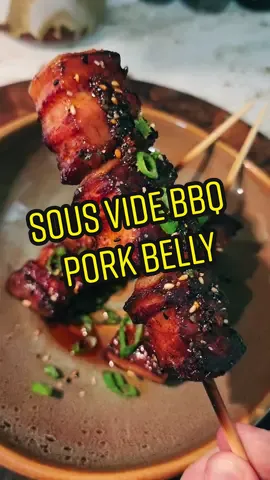 #SousVide #BBQ #PorkBelly #Kushiyaki glazed with #Tare, #chilicrisp #scallion & #furikake - #cooking #foodporn #Foodie #FoodTok #grilling #Grilled #meat #pork #japan #japanesefood 