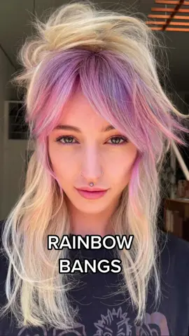 Rainbow bangs Using @evo  #rainbowhair#unicornhair#bangs#curtainbangs#purplehair#pinkhair#halfuphalfdown#halfuphalfdownhairstyle  
