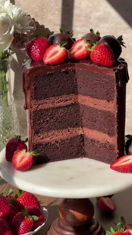 NEW: Chocolate ganache cake made with @wusthofofficial ❤️🔪 This is the perfect cake to make for Valentine's Day! It's a rich and fudgy dark chocolate cake frosted with silky smooth whipped chocolate ganache and finished with a chocolate ganache drip and strawberries. WÜSTHOF knives are the perfect luxury knives for all home bakers. They make chopping chocolate, slicing strawberries, and slicing into cake a breeze.  #MyWusthof #chocolatecake #chocolateganache #ValentinesDay #valentinesdaycake #WUSTHOFPartner