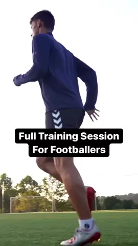Full session, sets & reps👇🏼 Dynamic Warm Up - 10 minutes Circuit 1: Zig Zag Sprint Cone Weave Overlap Dribble Perform all 3 activities one after the other (no rest between activities - you rest at the end of completing all them once). Rest for 1-2 minutes in between rounds of this circuit. Do 6 sets total. Circuit 2: 1v1 to Finish (left side of field) Triangle Finishing (center of field) 1v1 to Finish (right side of field) Do each activity one after the other, then rest after completing each activity in the circuit. Do 3 rounds of this circuit with the left foot, and 3 rounds with the right foot - total of 6 rounds. 20 Yard Sprint — 4 sprints, rest for as long as you need in between Check out the Nonstop Grips Socks (used in this video) to get a firm lockdown between your foot and boots. 📈 Save this post for training ✅ #footballtips #fitnesstraining #footballfitness 