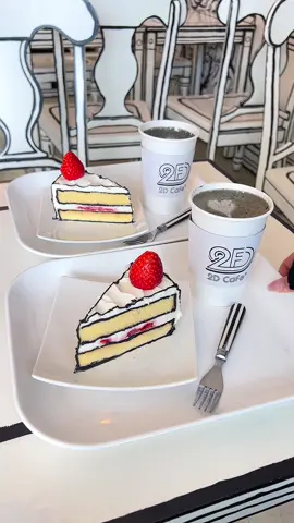 韓国で流行りの2Dケーキが食べられるカフェ見つけた🍰 スポンジ生地の表面なぜか固かったけど、店内の白黒で統一された空間もケーキもめっちゃ可愛いから個人的には行く価値あり！ 📍新大久保「2D cafe」 #新大久保グルメ #新大久保 #韓国カフェ #tiktokfood #japanesefood 