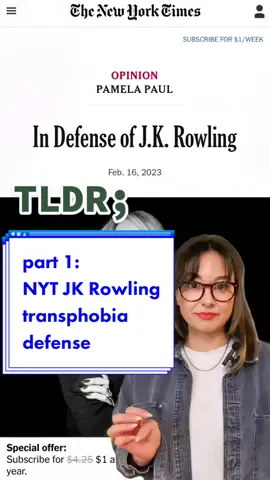 Part 1 | get the teaLDR about what the New York Times op-ed columnist Pamela Paul says about JK Rowling #harrypotter #jkrowling #hogwartslegacy #popculture #fyp #news #BookTok #trans #transphobia #socialjustice #lgbt #lgbtq #transgender 